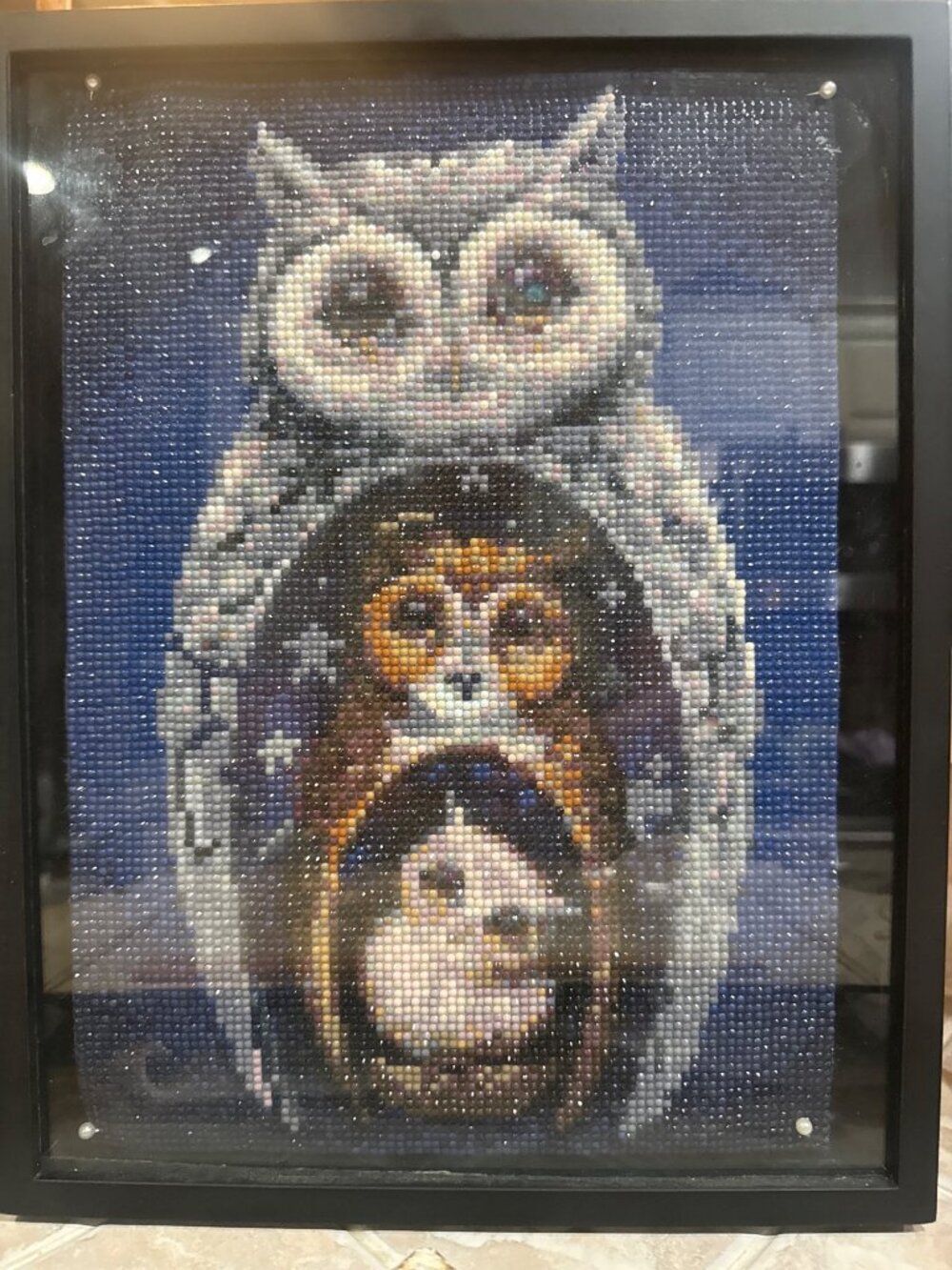 "Three-Tiered Owls" or "Owl Family" diamond art painting